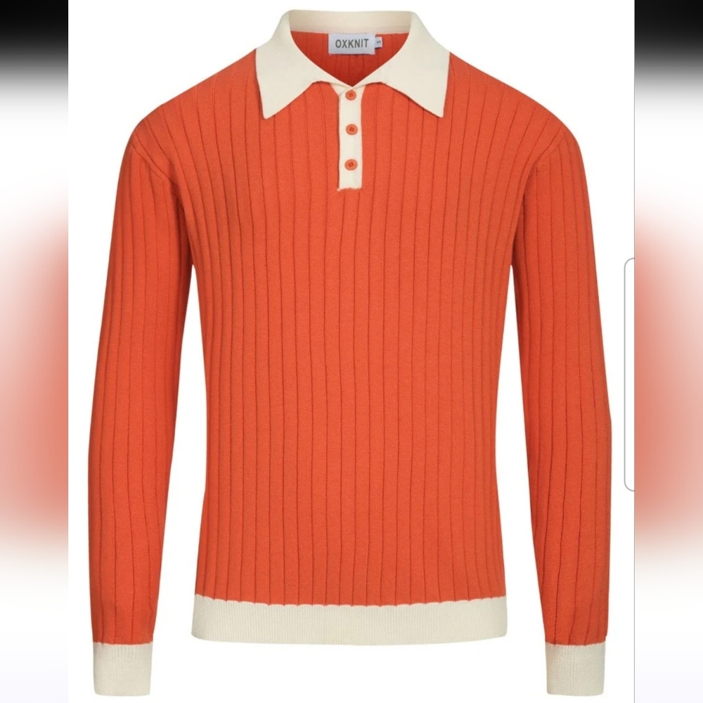 Mens orange vertical pit striped Knitted Polo